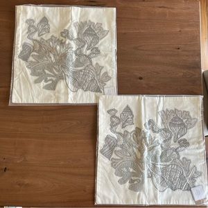 NWT 2 - 20”x20” Pottery Barn Coral Appliqué pillow covers